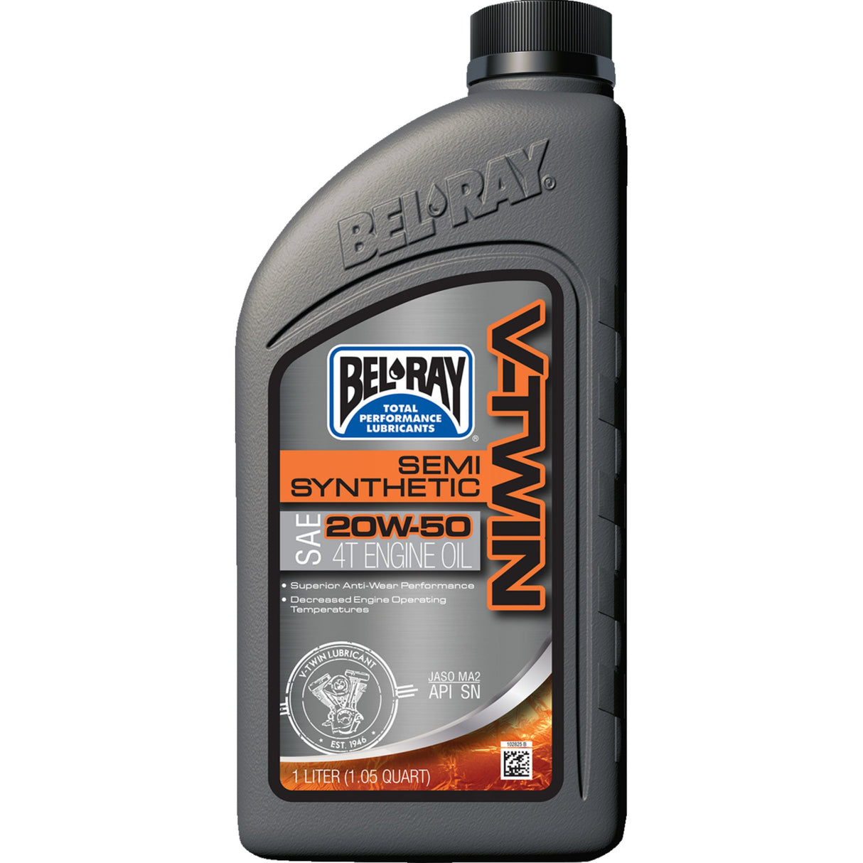 BEL-RAY 3601-0251 96910-BT1 V-Twin Semi-Synthetic 4-Stroke Engine Oil V Twin Semi Synthetic Oil - 20W-50 -1L