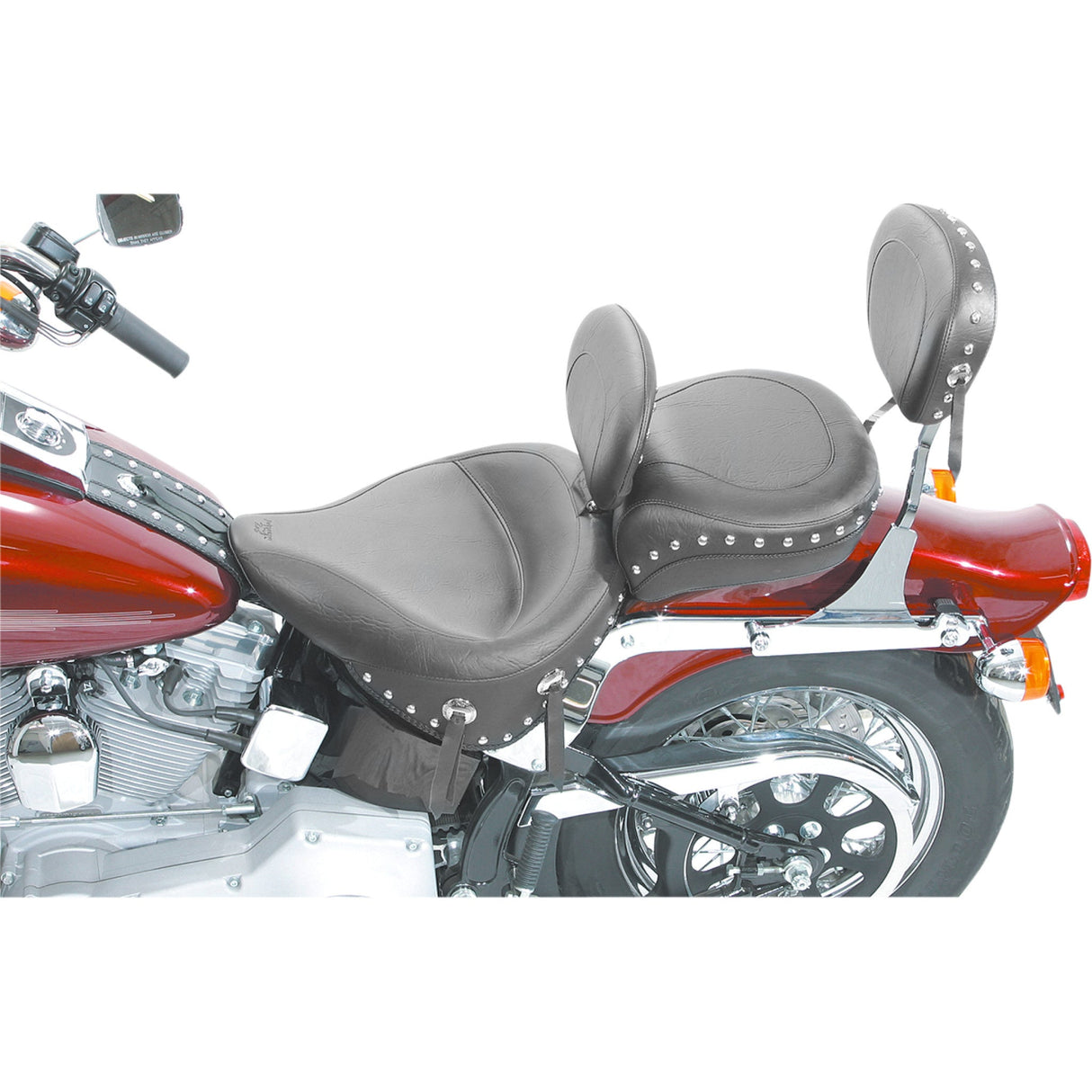 Mustang Wide Solo Seat With Removable Backrest With Backrest Black Studded With Concho - 79120 For Harley Softail 2000-2006