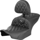 Saddlemen Roadsofa™ Lattice Stitch Seat With Backrest Carbon Fiber Gray Stitch - 823-07-206B2 For Harley Touring 2023-2026