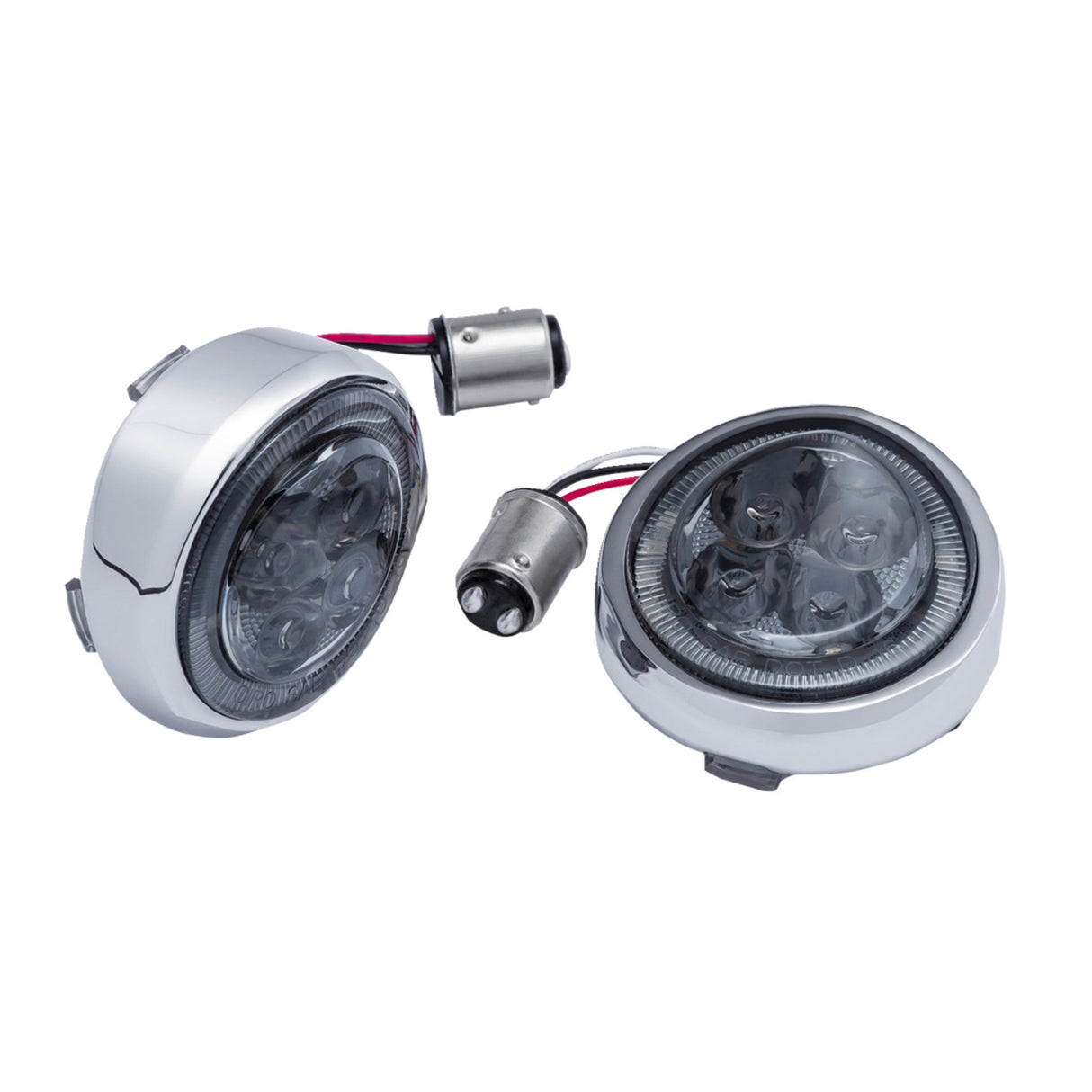 Ciro Fang® Rear Turn Signal Light Inserts Red LED Smoke Lens Chrome - 45601 For Harley Motorcycles 1957-2026