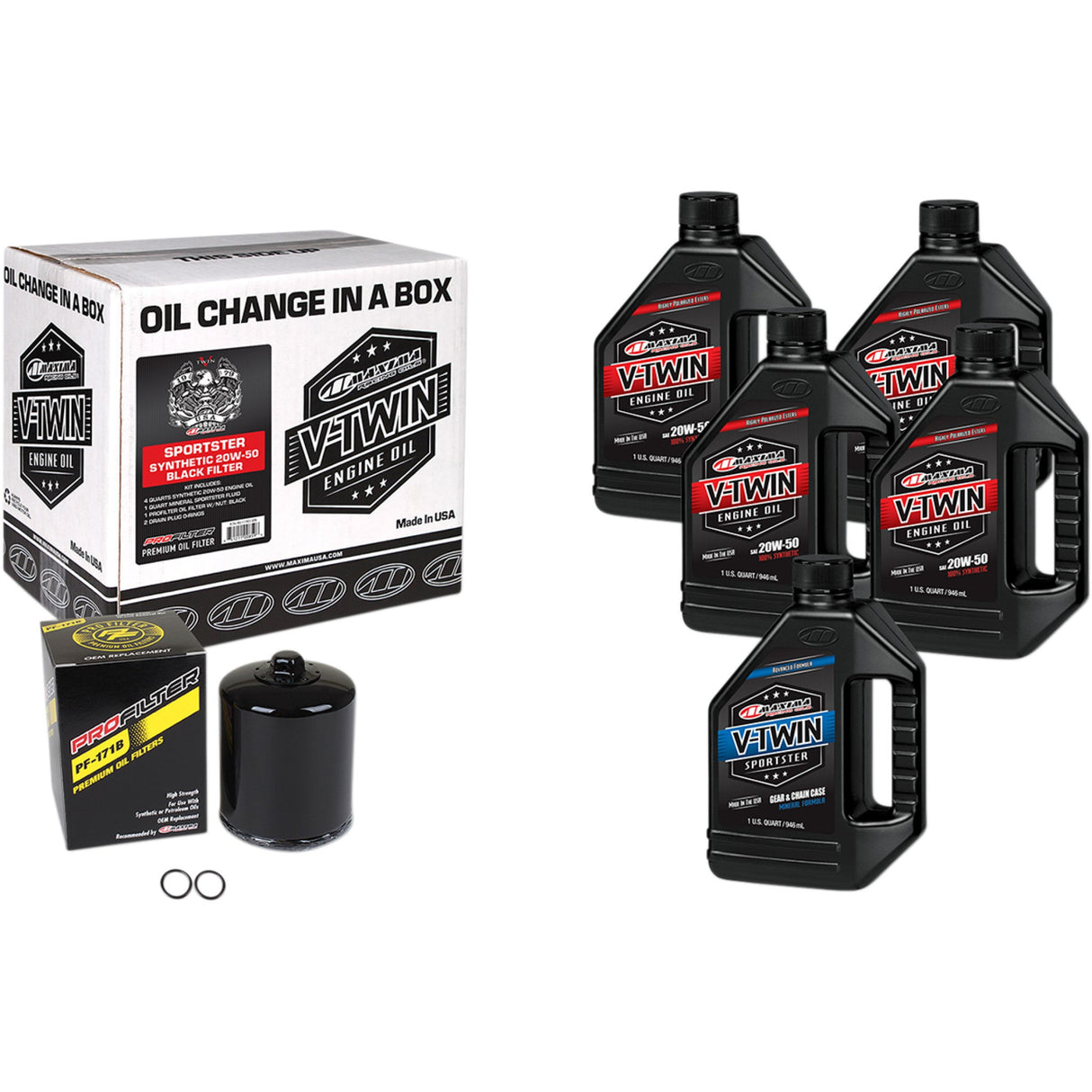 Maxima Racing OIL Sportster Synthetic 20W-50 Oil Change Kit Black Filter - 90-119015PB For Harley Sportster 1986-2022