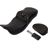 Saddlemen Honeycomb Roadsofa™ Seat Honeycomb Gold Stitch With Backrest Extended Reach - 808-07B-190B7 For Harley Touring 2008-2025