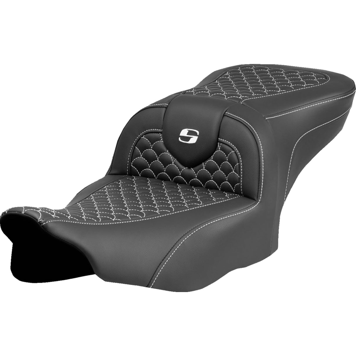 Saddlemen Dragon Scale Stitch RoadSofa™ Seat White Stitch Without Backrest - 823-07-20806 For Harley Touring 2023-2026