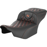 Saddlemen Roadsofa™ Extended Reach Seat Without Backrest Lattice Stitch Orange Stitch FL FX - 823-07-20703 For Harley Touring 2023-2026