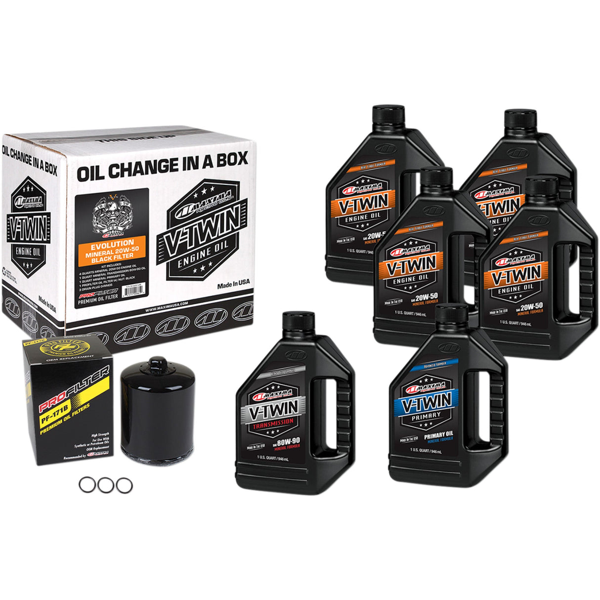 Maxima Racing OIL Evolution Mineral 20W-50 Oil Change Kit Black Filter - 90-069016PB For Harley Motorcycles 1984-1999