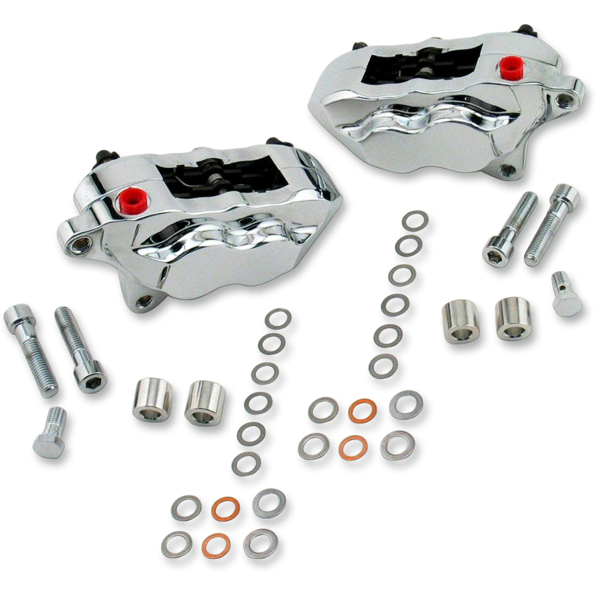 Hawg Halters 4-Piston Brake Caliper Dual Disc Front Chrome - FKDDCC551 For Harley Motorcycles 2000-2007