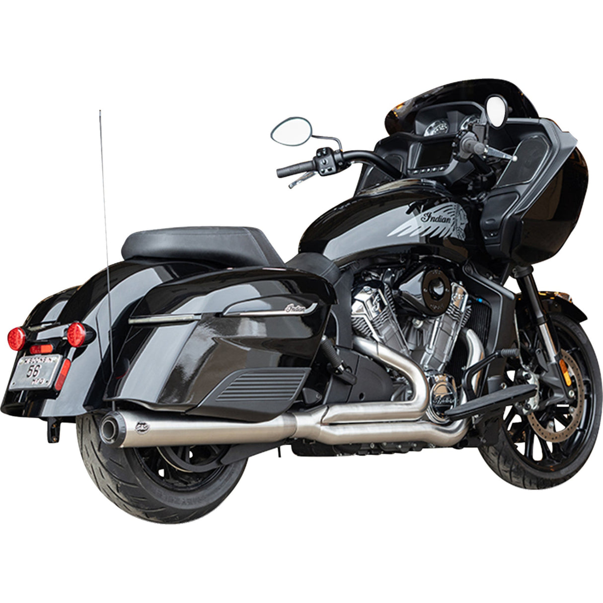 S&S Cycle 2-Into-1 Qualifier Exhaust System Brushed Stainless Steel 49 State Indian With PowerPlus - 550-1132 For Indian 2020-2025