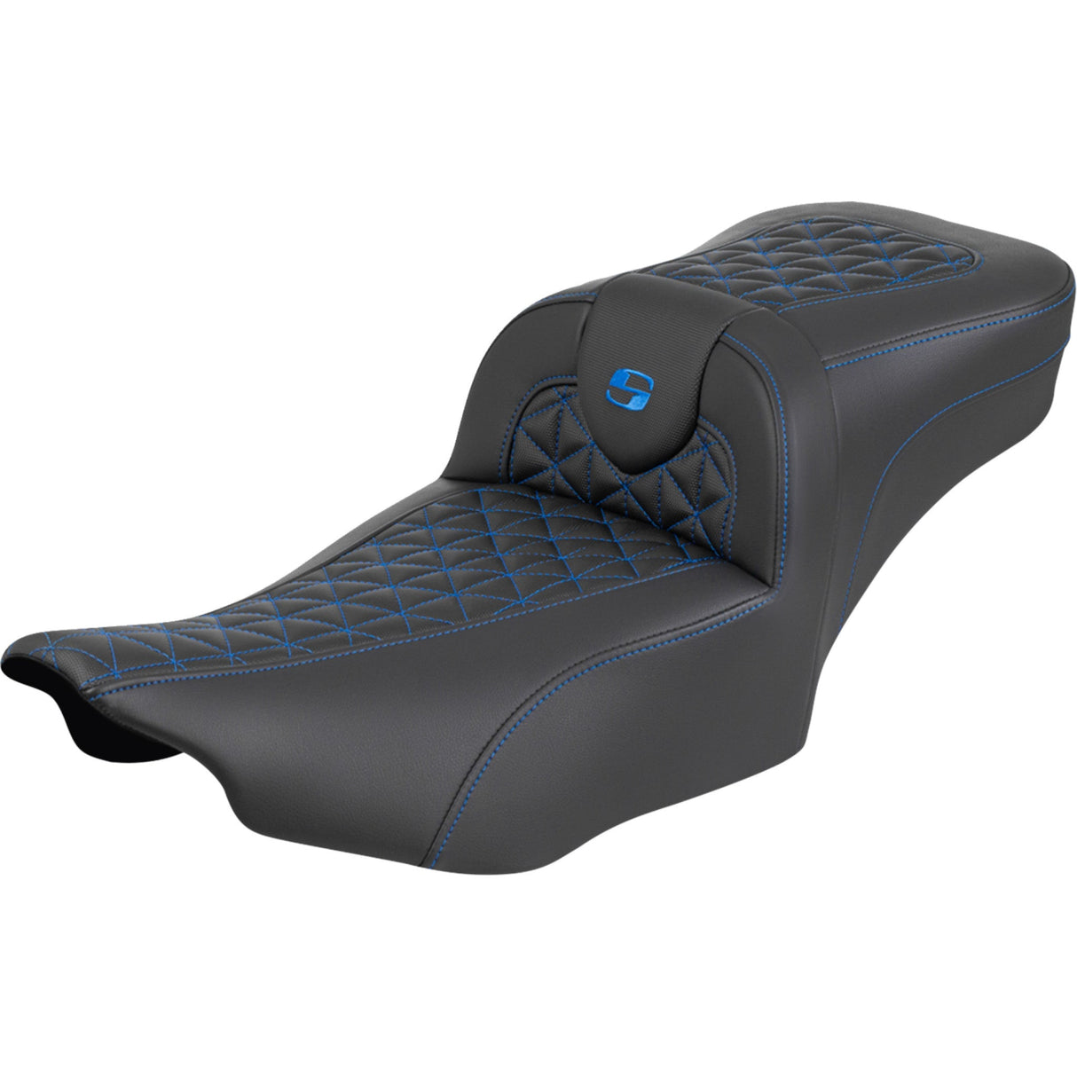 Saddlemen Roadsofa™ Extended Reach Seat Without Backrest Tri-Gripper Blue Stitch - 823-07-21101 For Harley Touring 2023-2026