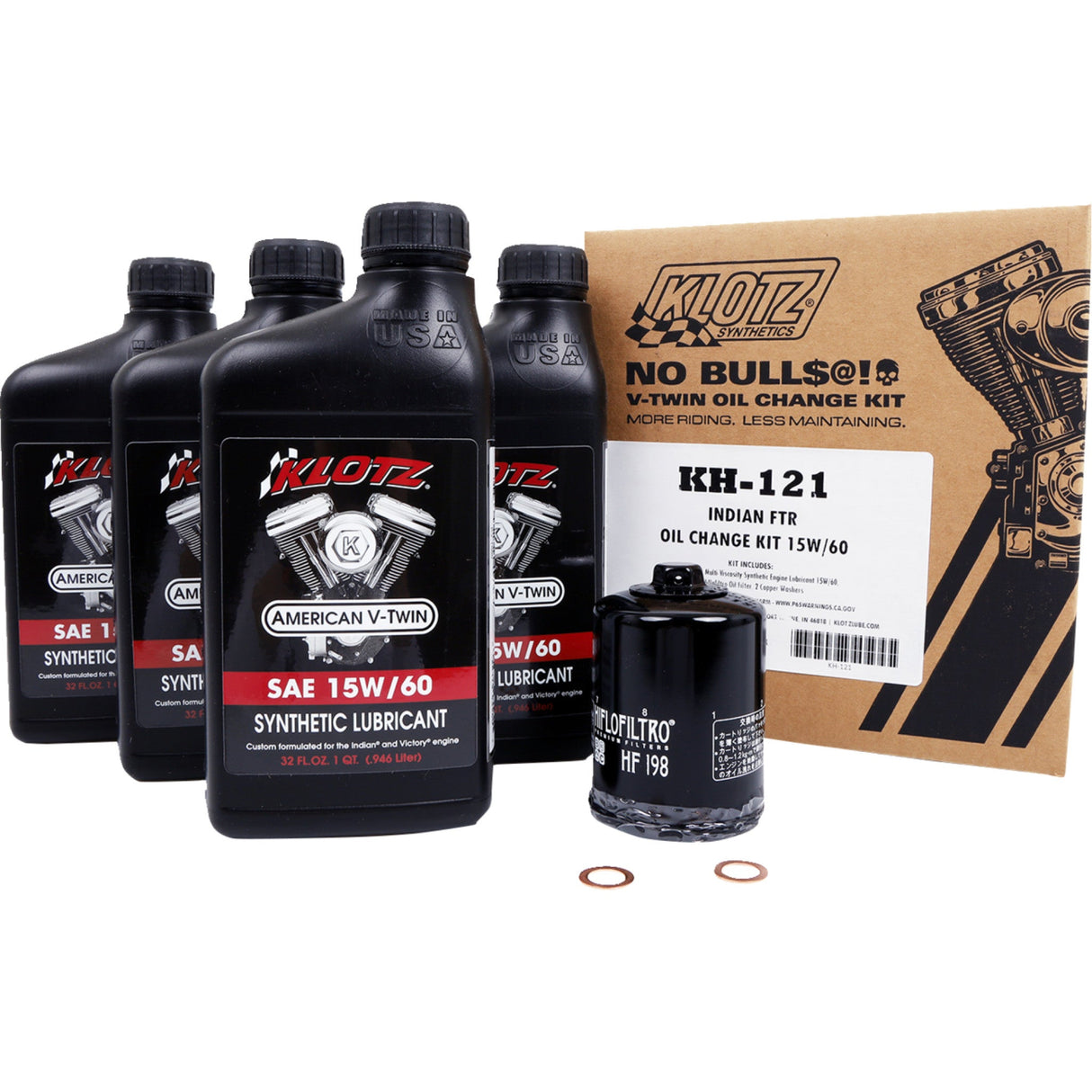 KLOTZ OIL 3601-0874 KH-121 Synthetic Oil Change Kit Oil Change Kit - Indian FTR - 15W-60