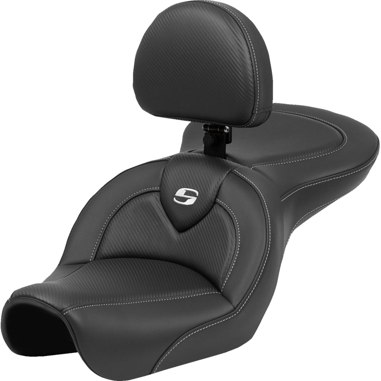 Saddlemen Roadsofa™ Carbon Fiber Seat Black Stitch With Backrest - 804-04-185BR For Harley Dyna 2004-2005