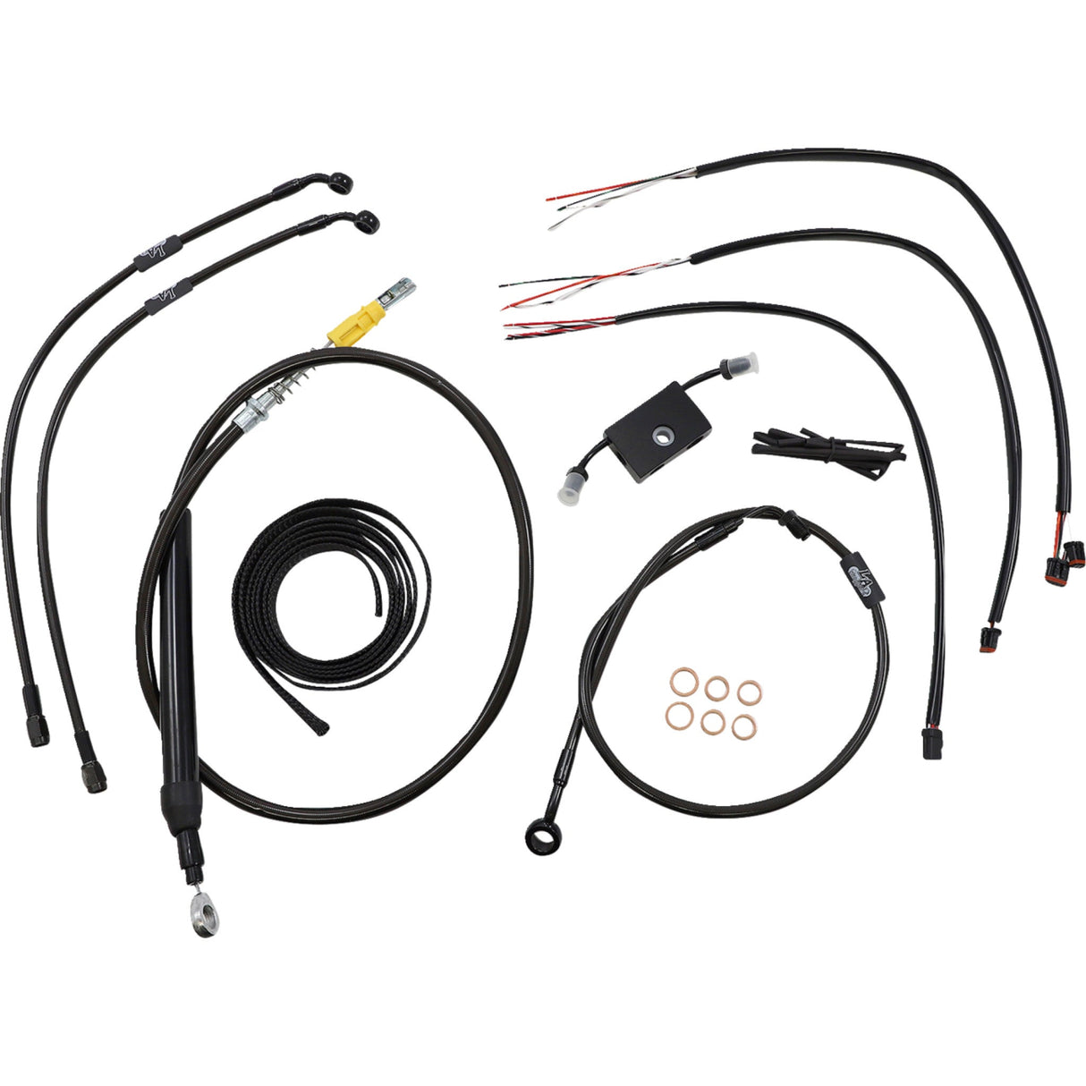 LA Choppers Complete Midnight Braided Handlebar Cable Brake Line Kit — Standard Quick Connect 12"-14" - LA-8157KT2-13M For Harley Softail 2018-2024