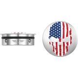 Figurati Designs Swing Arm Covers Red White Blue Flag Skull - FD24-AFSKULL-SS For Harley Motorcycles 1980-2026