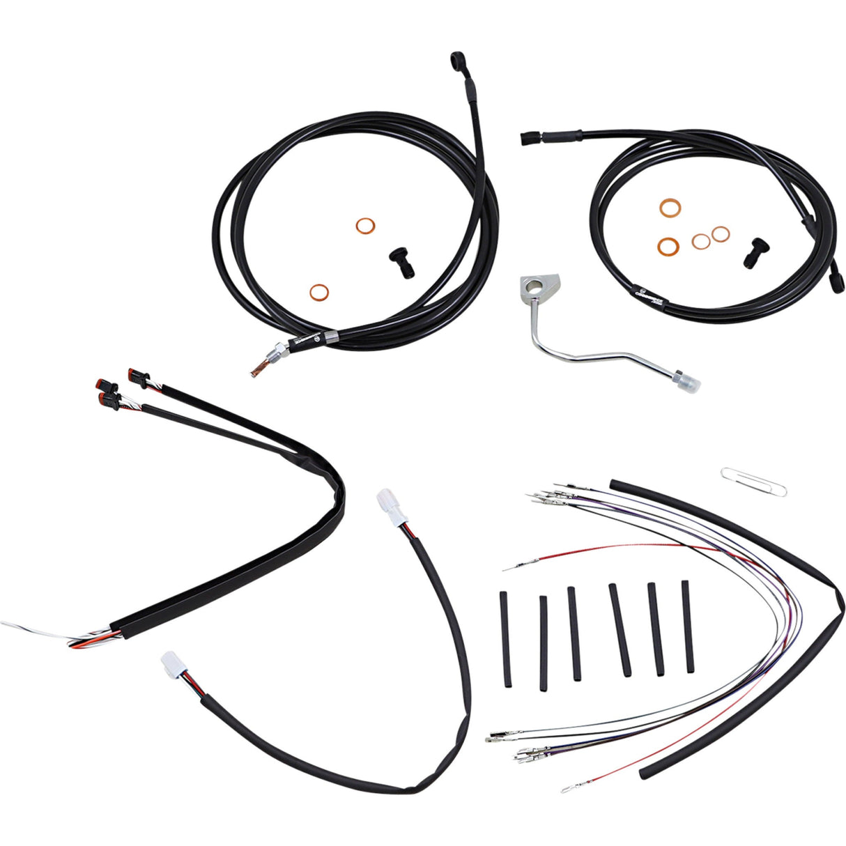 Burly Brand Complete Black Vinyl Handlebar Cable Line Kit For Ape Hangers 18" ABS - B30-1181 For Harley Road Glide 2015-2016