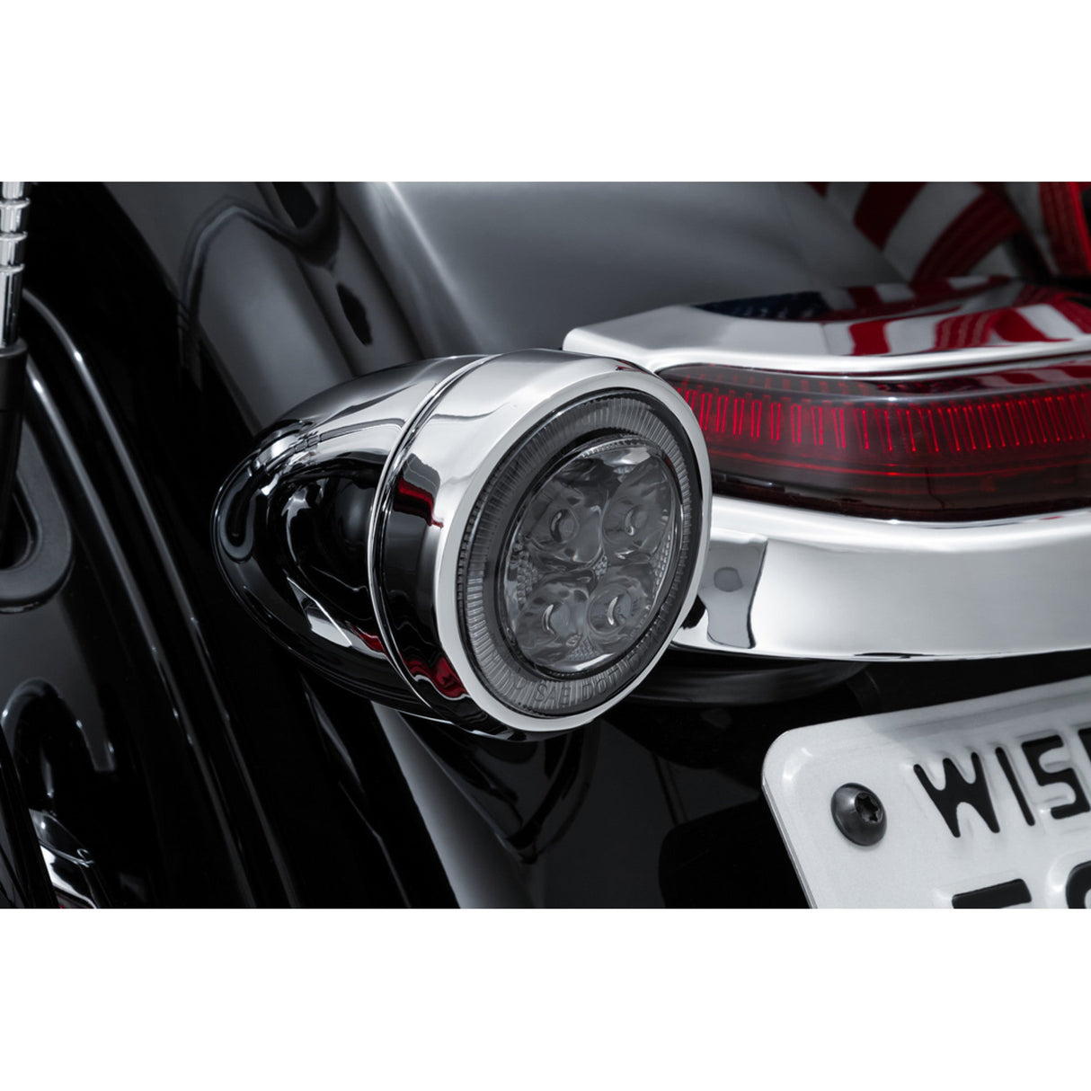 Ciro Fang® Rear Turn Signal Light Inserts Red LED Smoke Lens Chrome - 45601 For Harley Motorcycles 1957-2026