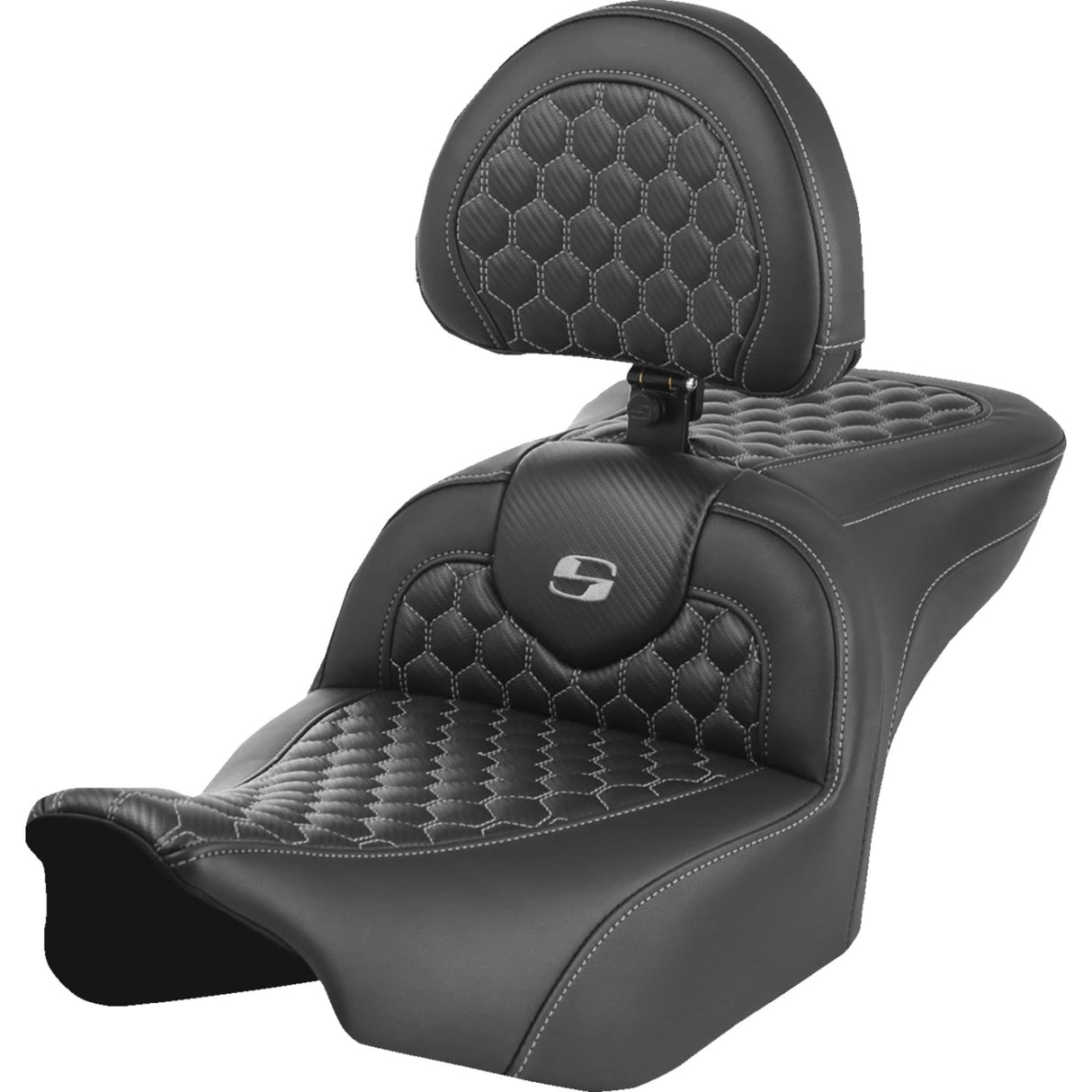 Saddlemen Honeycomb Roadsofa™ Seat With Backrest Honeycomb Gray Stitch - 823-07-189B2 For Harley Touring 2023-2026