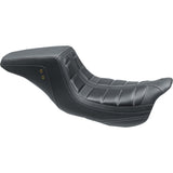 Mustang Squareback One-Piece Seat Tuck And Roll Black With Gun Metal Stitching - 75239GM For Harley Touring 2008-2025