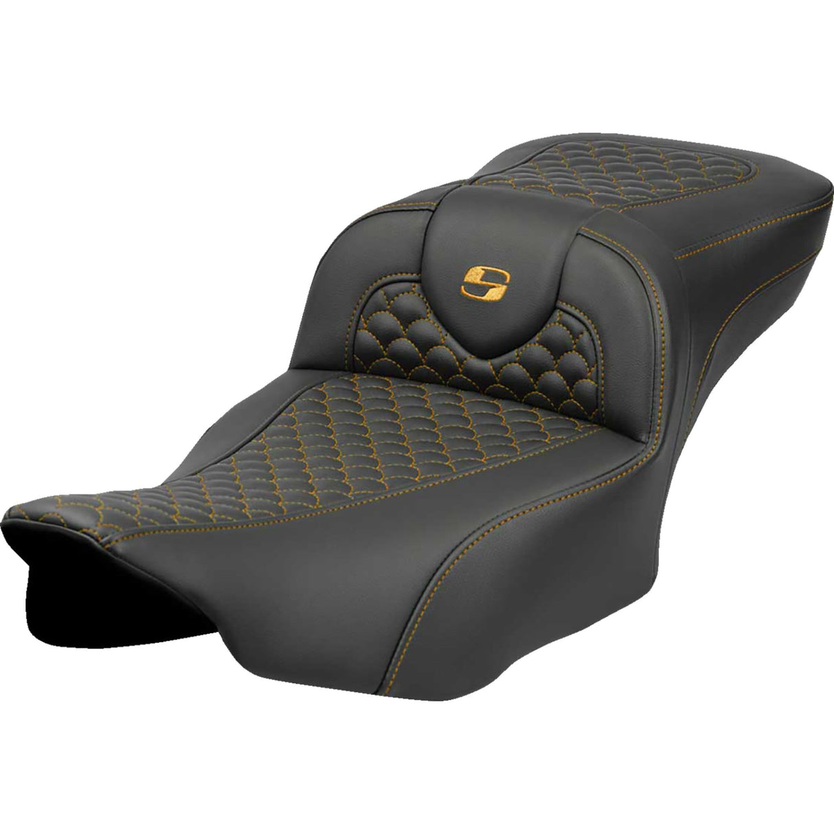 SADDLEMEN 0801-2083 823-07-20907 Dragon Scale Stitch Roadsofa™ Seat Roadsofa™ Extended Reach Seat - Dragon Scale Stitch - Gold Stitch - w/o Backrest - FLTR/FLHX '23-'24