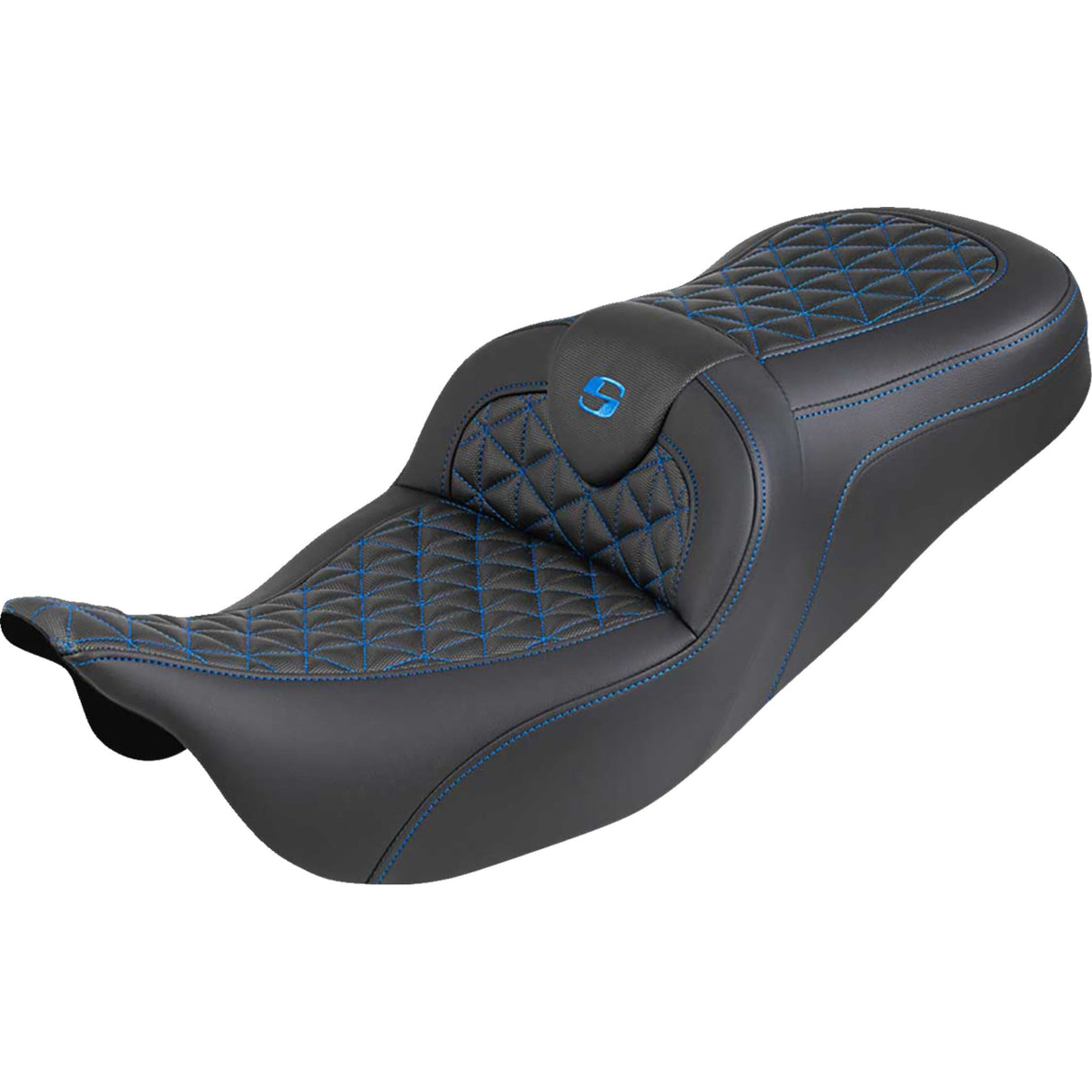 Saddlemen RoadSofa™ Tri Gripper Seat Standard Reach Blue Stitch Without Backrest - 808-07B-21001 For Harley Touring 2008-2025
