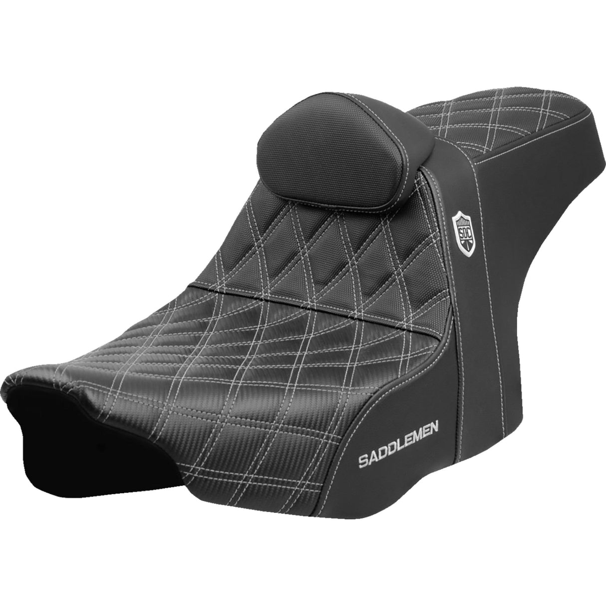 Saddlemen Pro Series SDC Performance Grip Seat Silver Stitching With Backrest - SC82307DB5 For Harley Touring 2023-2026