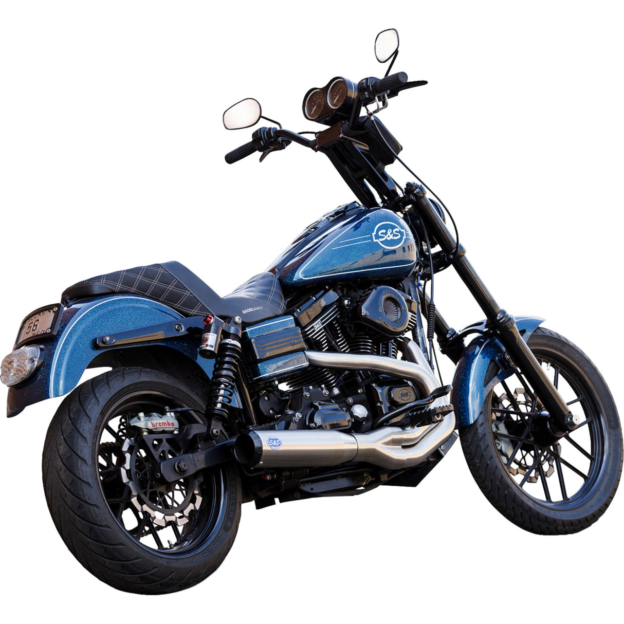S&S Cycle 2-Into-1 Qualifier Exhaust System Brushed - 550-1097 For Harley Dyna 2006-2007