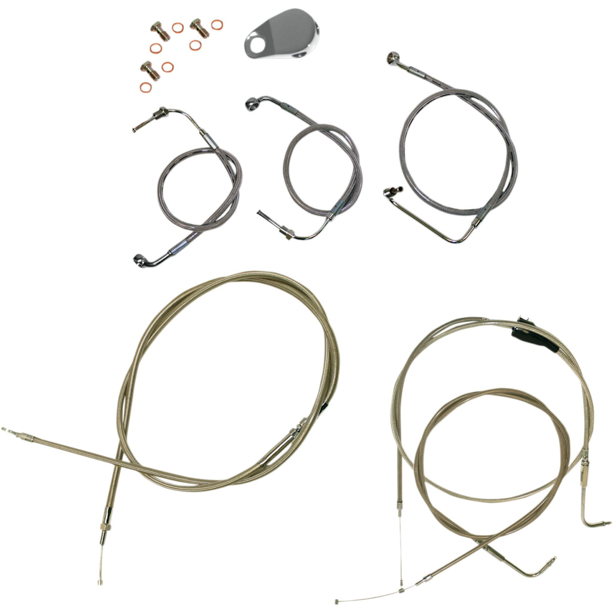 LA Choppers Standard Stainless Braided Handlebar Cable Brake Line Kit 12"-14" Ape Hangers - LA-8006KT-13 For Harley Touring 1996-2007