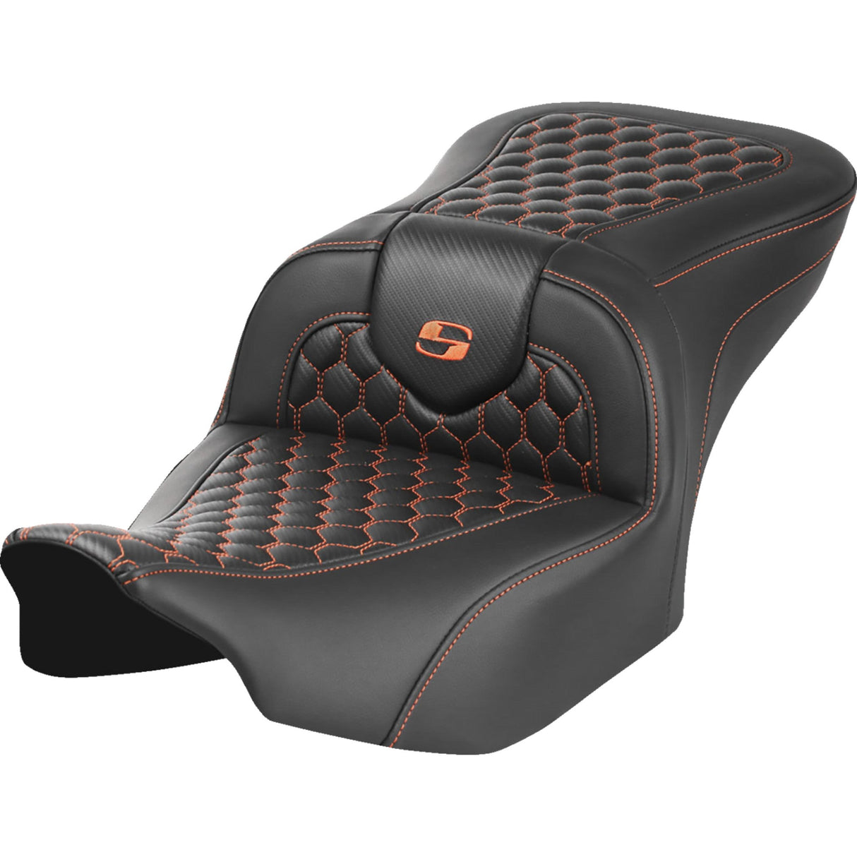 Saddlemen Honeycomb Roadsofa™ Seat Without Backrest Honeycomb Orange Stitch - 823-07-18903 For Harley Touring 2023-2026