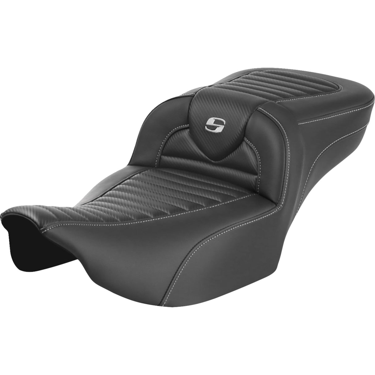 Saddlemen Roadsofa™ Extended Reach Seat Without Backrest Tuck-N-Roll Carbon Fiber - 823-07-20500 For Harley Touring 2023-2026