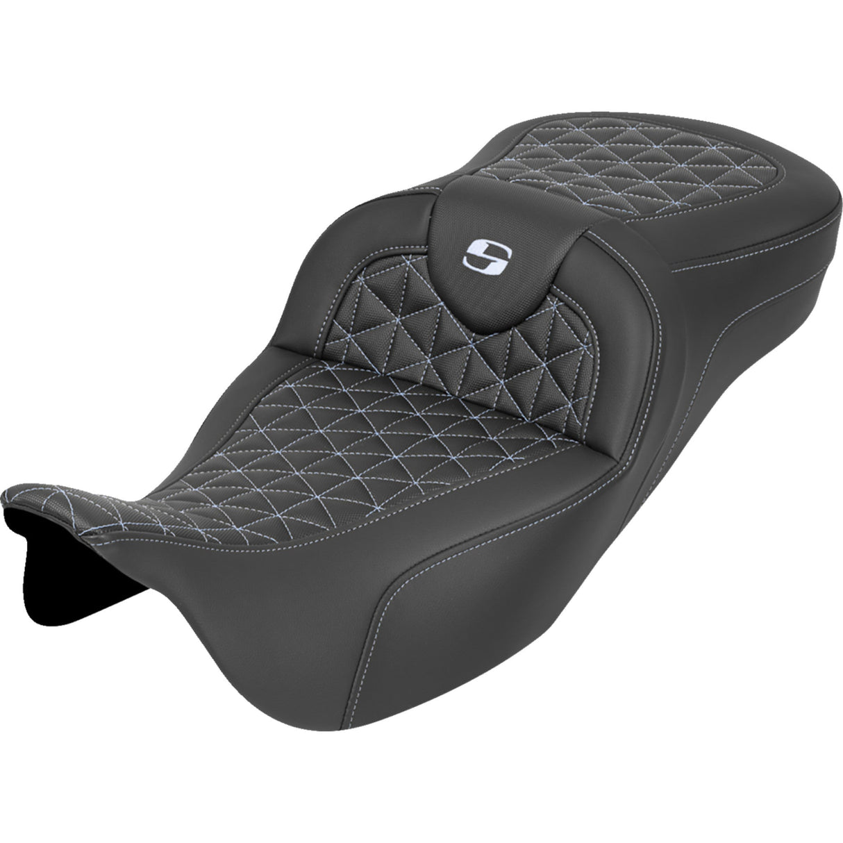 Saddlemen RoadSofa™ Tri Gripper Seat Extended Reach Silver Stitch Without Backrest - 808-07B-21105 For Harley Touring 2008-2025