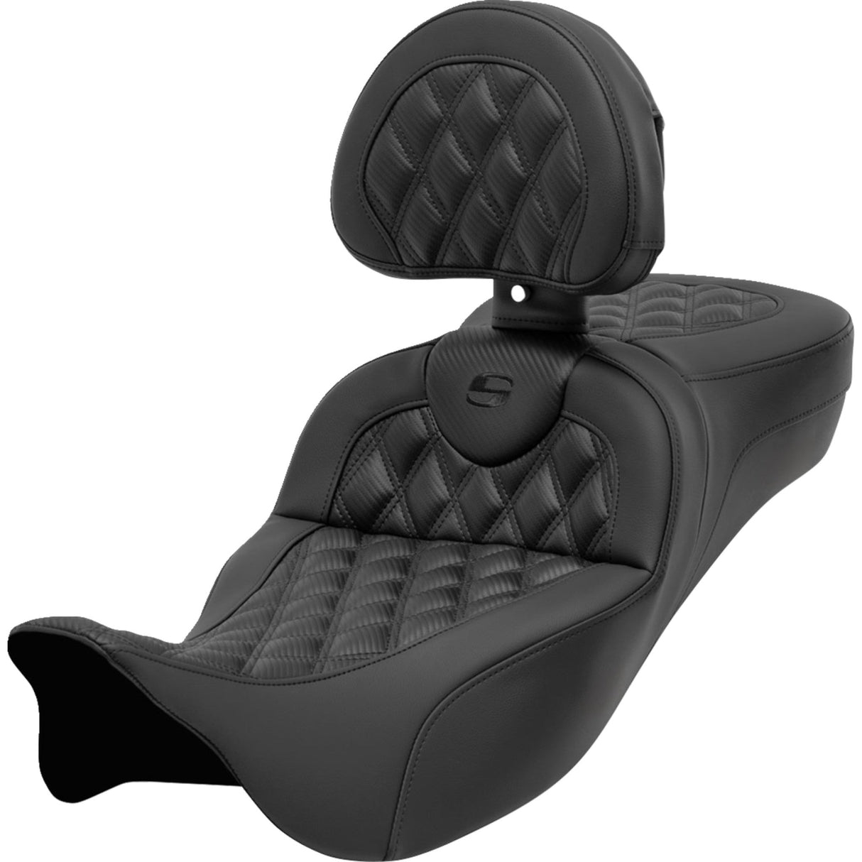 Saddlemen Roadsofa™ Seat With Backrest Lattice Stitch Carbon Fiber - 808-07B-207B0 For Harley Touring 2008-2024