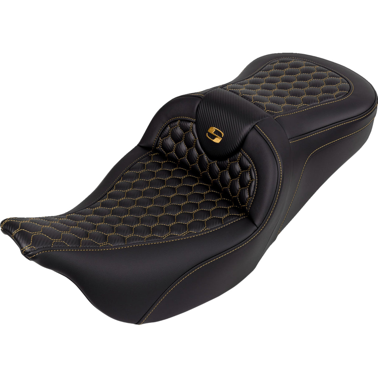 Saddlemen Honeycomb Roadsofa™ Seat Honeycomb Gold Stitch Without Backrest - 808-07B-18907 For Harley Touring 2008-2023