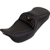 Saddlemen Honeycomb Roadsofa™ Seat Honeycomb Gold Stitch Without Backrest - 808-07B-18907 For Harley Touring 2008-2023