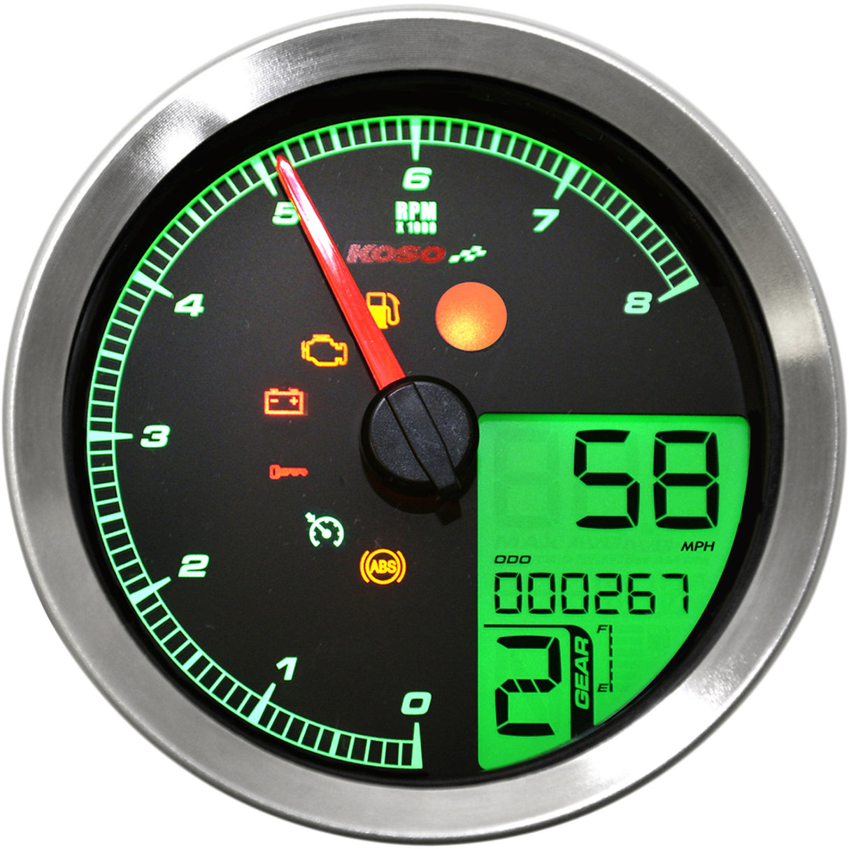 KOSO NORTH AMERICA 2211-0169 BA051201 HD-04 Speedometer/Tachometer Multi-Function Speedometer/Tachometer - HD-04 - Chrome