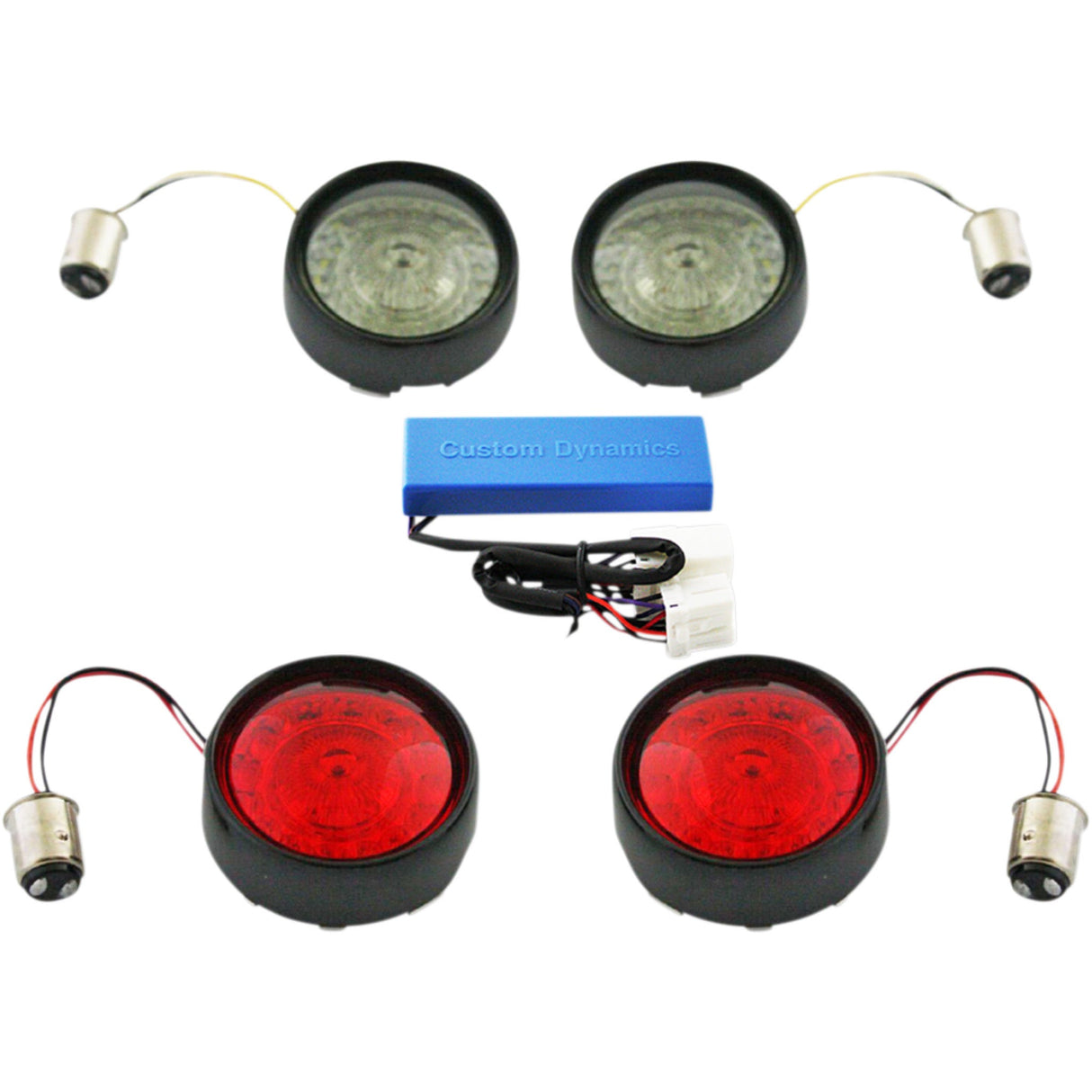 CUSTOM DYNAMICS 2020-1699 PB-HD-BB-B Complete Front & Rear Turn Signal Conversion Kit with Bullet Bezel Lenses - Full Bullet Turn Signal Conversion Kit - Black