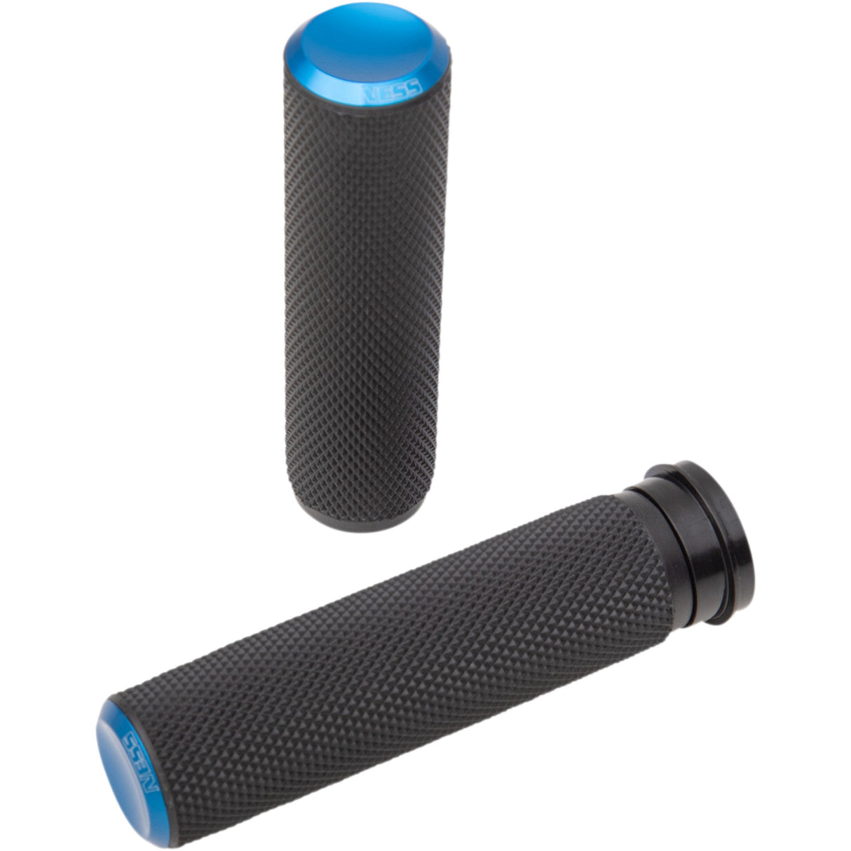 Arlen Ness Knurled Grips TBW Blue - 07-345 For Harley Motorcycles 2008-2025
