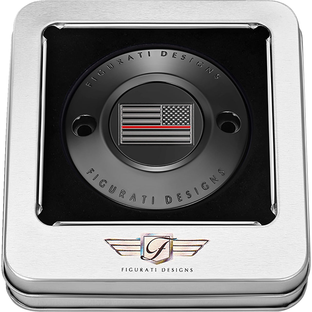 Figurati Designs Timing Cover 2 Hole Red Line American Flag Black - FD75-TC-2H-BLK For Harley Motorcycles 2017-2022