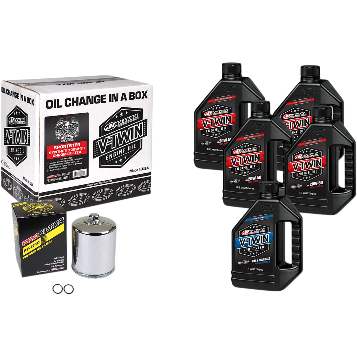 MAXIMA RACING OIL 3601-0719 90-119015PC Sportster Synthetic 20W-50 Oil Change Kit chrome filter