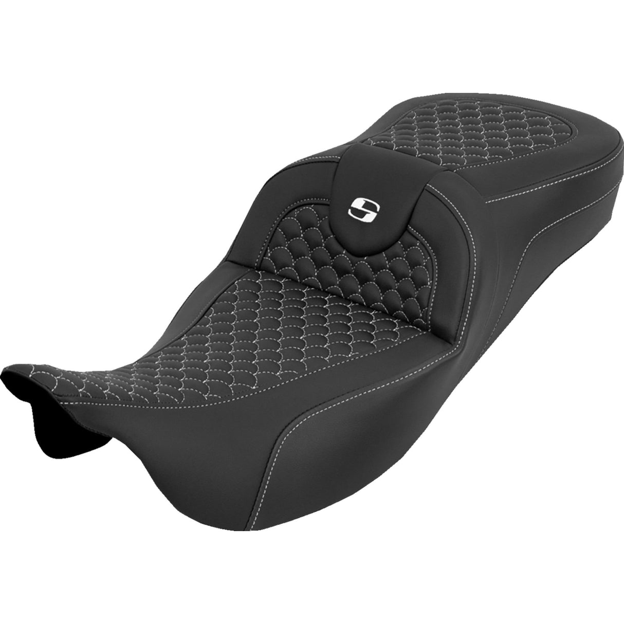 Saddlemen Extended Reach RoadSofa™ Seat Dragon Scale Without Backrest White Stitch - 808-07B-20906 For Harley Touring 2008-2024