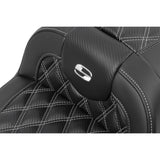 Saddlemen Roadsofa™ Lattice Stitch Seat With Backrest Carbon Fiber Silver Stitch - 823-07-206B5 For Harley Touring 2023-2026