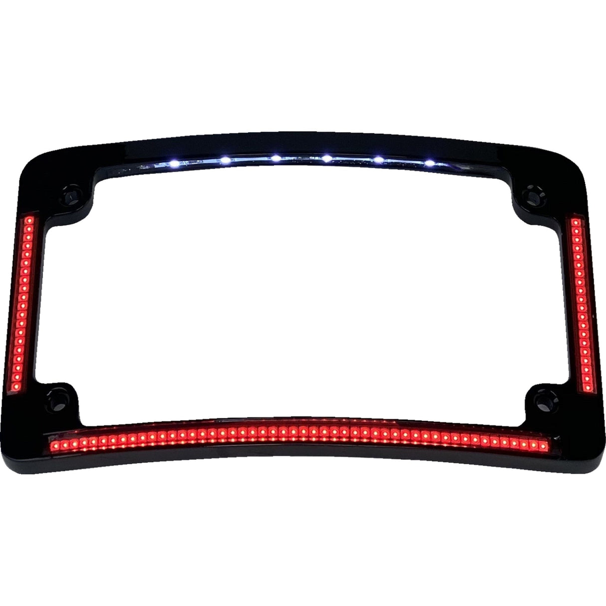 CUSTOM DYNAMICS 2030-2288 TF08-B Radius License Plate Frame with Auxiliary Red LEDs and Tag Illumination - Red/White LED - Gloss Black