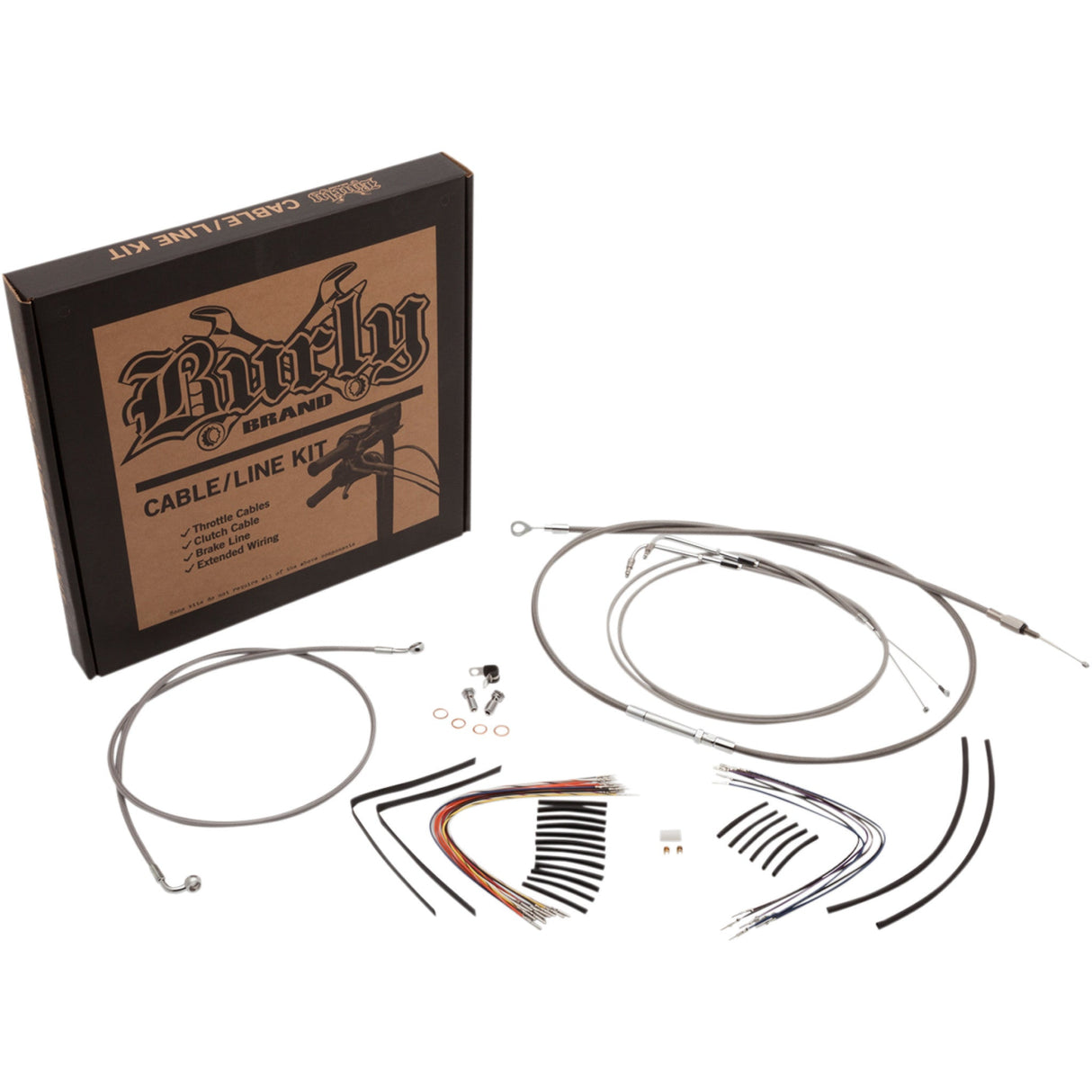 Burly Brand Complete Stainless Braided Handlebar Cable Brake Line Kit 14" Ape Hangers - B30-1127 For Harley Softail 2011-2015