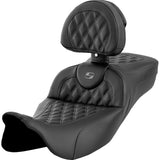 Saddlemen Roadsofa™ Extended Reach Seat Lattice Stitch Dark Gray Stitch With Backrest - 808-07B-184B2 For Harley Touring 2008-2025