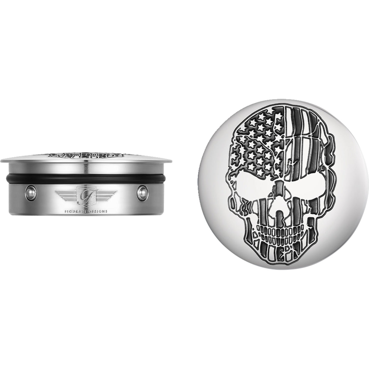 Figurati Designs Swing Arm Covers Contrast Cut American Flag Skull Custom - FD27-SS-SKUL-CC For Harley Motorcycles 1980-2026