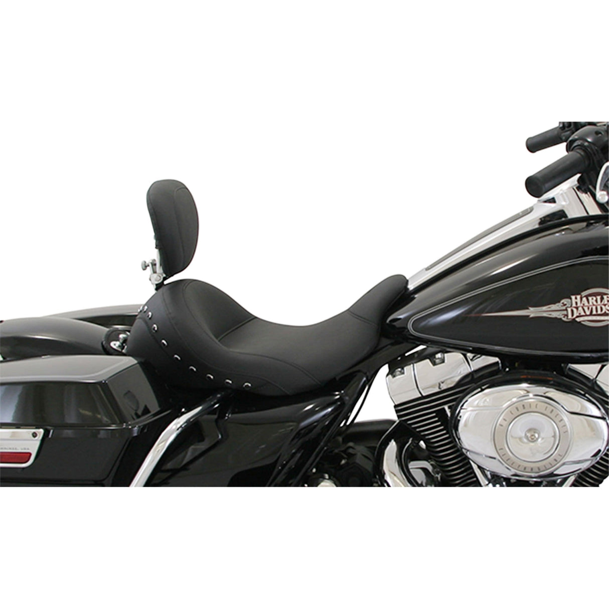 Mustang Lowdown™ Solo Seat — Includes Backrest Driver Backrest Chrome Studded - 79912 For Harley Touring 1997-2025