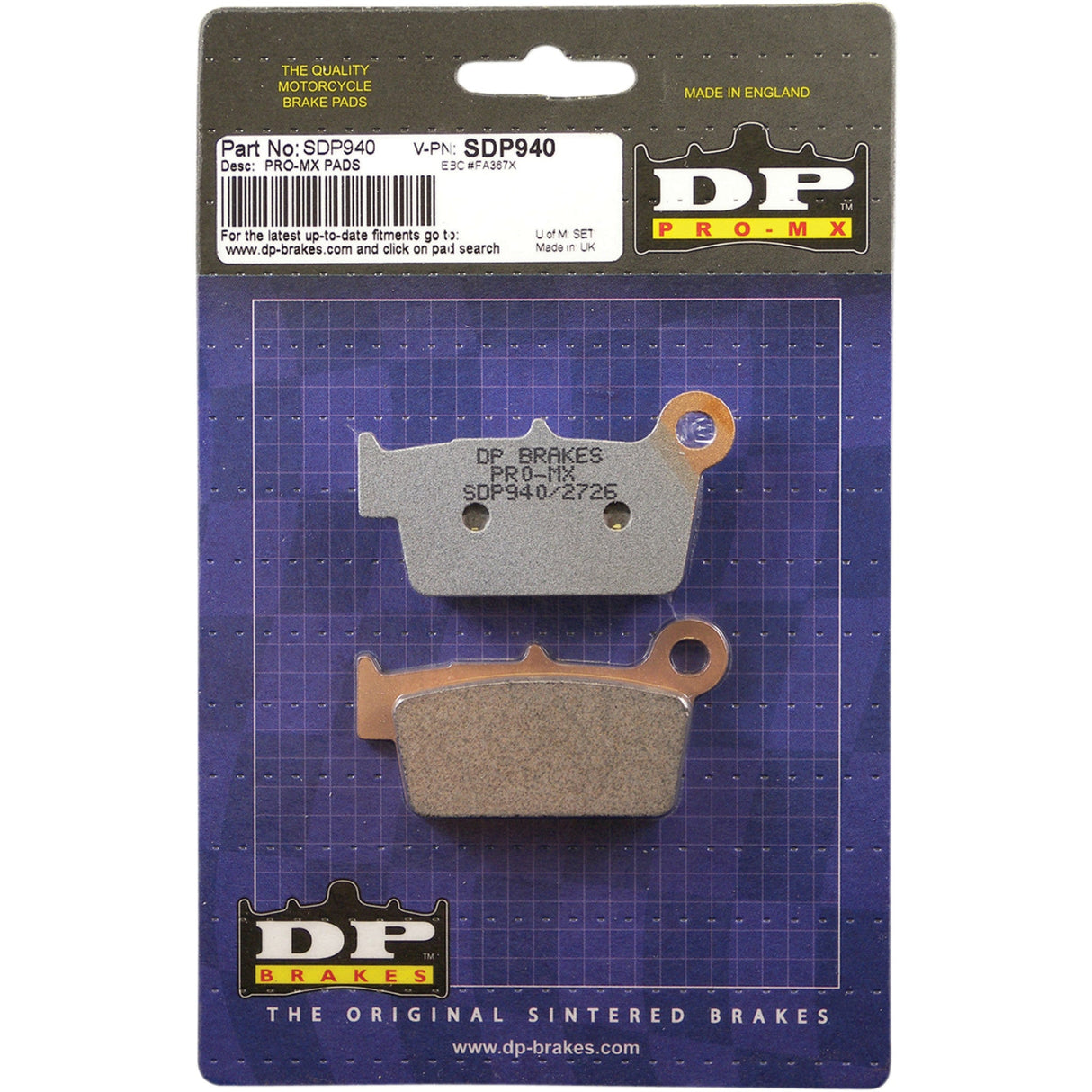 Dp Brakes Brake Pad - SDP940 For Beta Dirt Bikes 2005-2026 | TM Dirt Bikes 2005-2026 | Yamaha Dirt Bikes 2003-2026 | Gas Gas Dirt Bikes 2010-2011