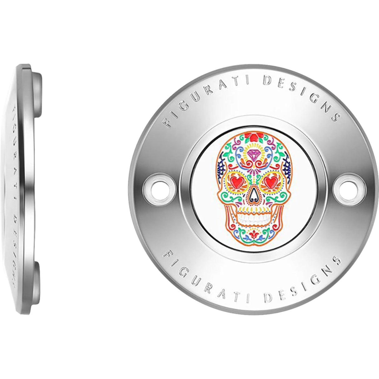 Figurati Designs Timing Cover 2 Hole Sugar Skull Mirror Polished Stainless Steel - FD30-TC-2H-SS For Harley Motorcycles 2017-2023