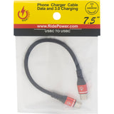 RIDEPOWER 3807-0717 RPUSBCUSBC75 7-1/2" Male USB-C to Male USB-C Heavy-Duty Rated Phone Charging Cable Male USB-C to Male USB-C Cable - Phone Charger - Heavy-Duty - 7-1/2" - Black/Red