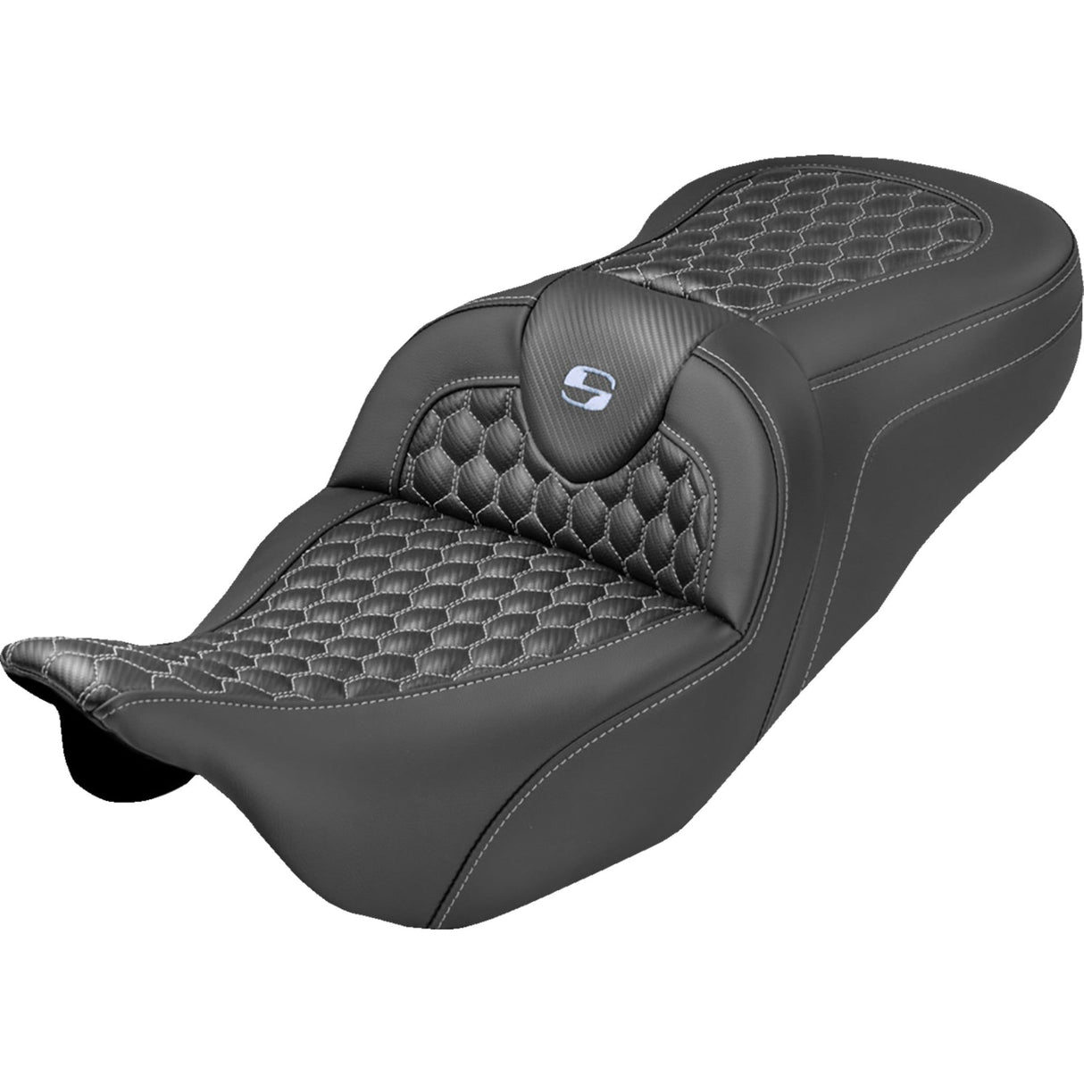 SADDLEMEN 0801-2369 808-07B-19005 Extended Reach RoadSofa™ Seat honeycomb - silver stitch - without backrest - flh/flt '08-'25