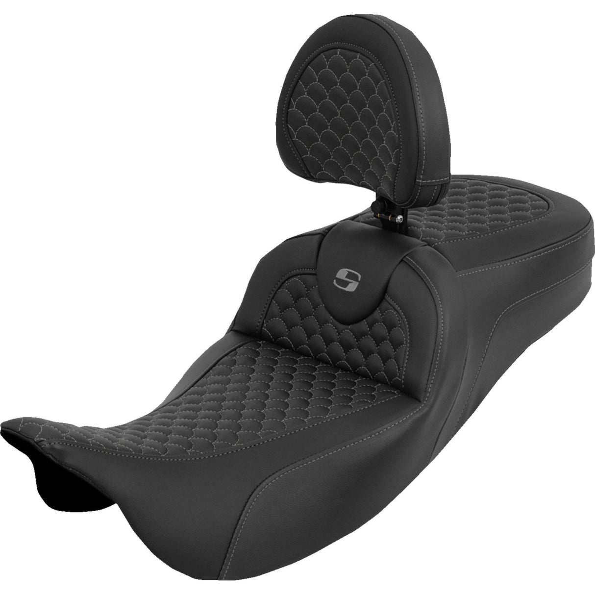 Saddlemen Dragon Scale Stitch RoadSofa™ Seat Gray Stitch With Backrest - 808-07B-209B2 For Harley Touring 2008-2025