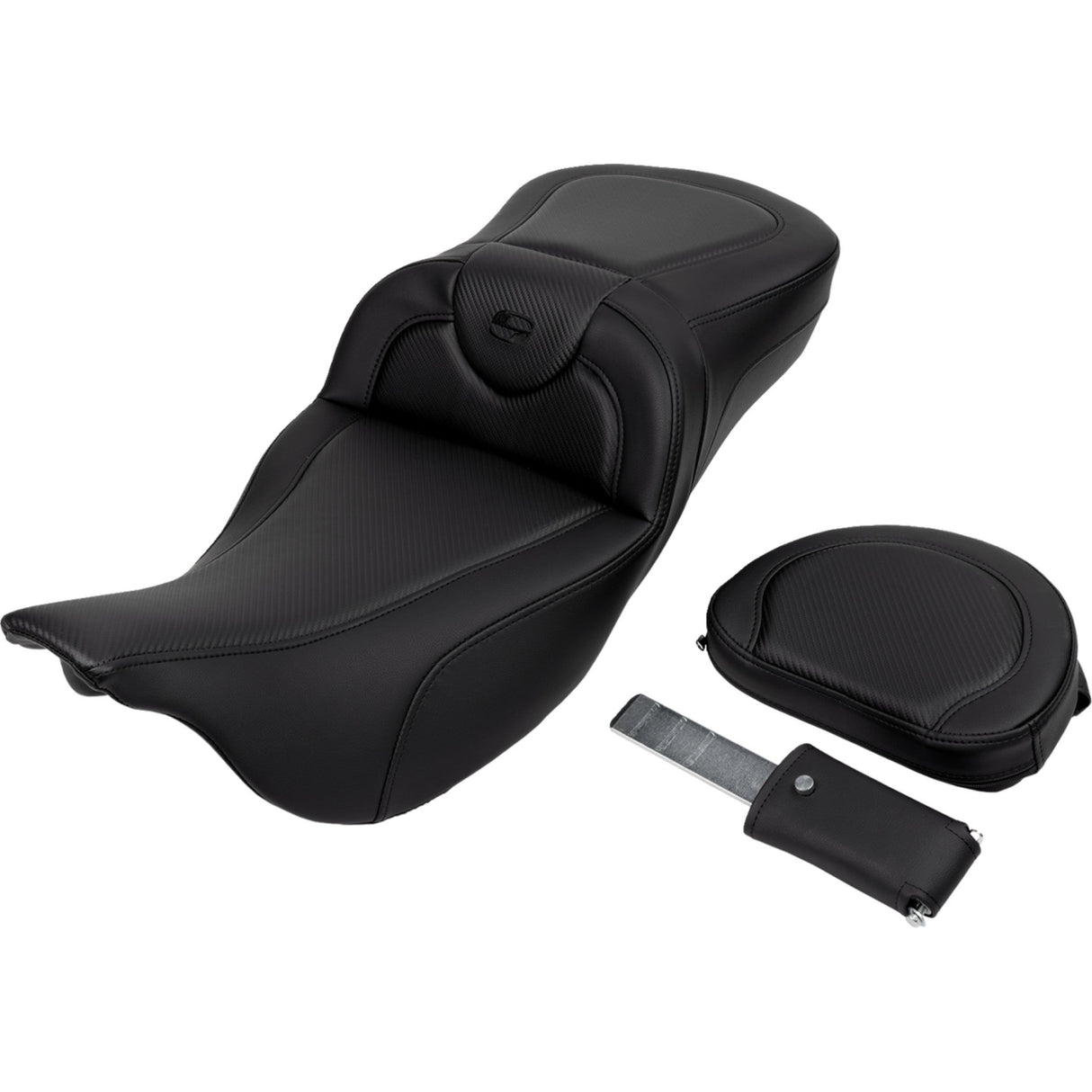 Saddlemen Roadsofa™ Carbon Fiber Seat Black Stitch Backrest - 808-07B-186B0 For Harley Touring 2008-2023