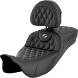 Saddlemen Roadsofa™ Extended Reach Seat Lattice Stitch Silver Stitch With Backrest - 808-07B-184B5 For Harley Touring 2008-2025